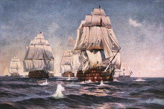 Nelson's Flagship Victoria at the Battle of Trafalgar, October 21, 1805, Painting by Norman Wilkinson circa 1907