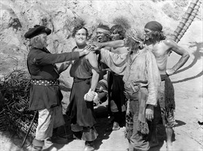 Donald Crisp, (left), Douglas Fairbanks, on-set of the Film, "The Black Pirate", 1926