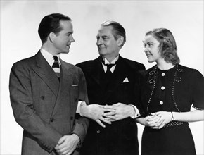 Eric Linden, Lionel Barrymore and Cecilia Parker, Publicity Portrait, on-set of the Film, "A Family Affair", 1937