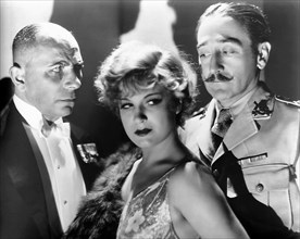 Erich von Stroheim, Lili Damita, Adolphe Menjou, on-set of the Film, "Friends and Lovers", 1931