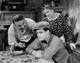 Henry Armetta, Ramon Novarro, Ferike Boros, on-set of the Film, "Huddle", 1932