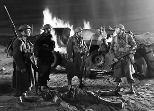Melville Cooper, (Center), Henry Fonda, (Right), on-set of the Film, "Immortal Sergeant", 20th Century Fox, 1943