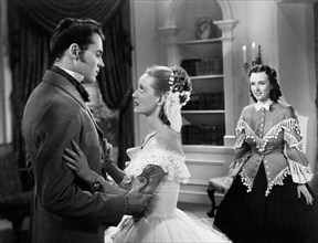 Henry Fonda, Bette Davis, & Margaret Lindsay, on-set of the Film, "Jezebel", 1938