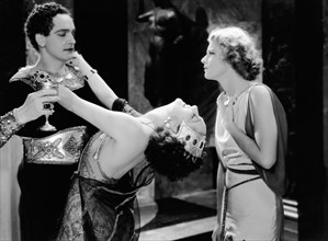Fredric March, Joyzelle Joyner, Elissa Landi, on-set of the Film, "The Sign of the Cross", 1932