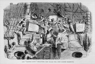 The "Boston Boys" Throwing the Taxed Tea into Boston Harbor, Boston Tea Party, Illustration