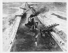 Dredging the Suez Canal, Egypt, Illustration, July 1869