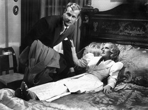 Joel McCrea, Jean Arthur, on-set of the Film, "Adventure in Manhattan", 1936