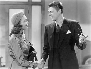 Jane Bryan, Ronald Reagan, on-set of the Film, "Girls on Probation", 1938