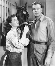 Gail Russell, Dennis O'Keefe, on-set of the Film, "The Great Dan Patch", 1949
