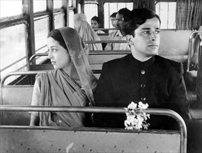 Leela Naidu, Shashi Kapoor, on-set of the Film, "The Householder", 1963