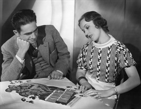 Director Ernest Schoedsack, Fay Wray Assembling the King Kong Jigsaw Puzzle, 1933