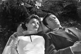 Ava Gardner, Robert Walker, on-set of the Film, "One Touch of Venus", 1948