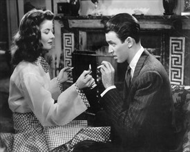 Katharine Hepburn, James Stewart, on-set of the Film, "The Philadelphia Story", 1940