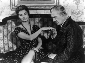Sophia Loren, Vittorio De Sica, on-set of the Film, "Scandal in Sorrento" (aka Pane, Amore E…), 1955