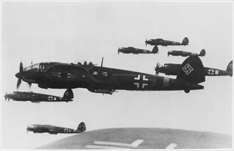 German WWII Fighter Airplanes in Flight from the Documentary Television Film, "The Battle of Britain", United Artists,1964