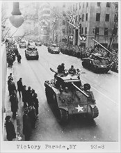 WWII Military Tanks on Fifth Avenue During Victory Parade, New York City, USA, 1946