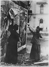 Two Suffragettes Posting a Billboard, New York City, USA, circa 1917