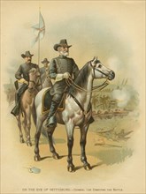 Confederate General Robert E. Lee on Horseback during Battle of Gettysburg, 1863, Chromolithograph, 1897