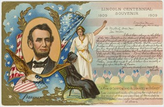 Lincoln Centennial Souvenir 1809-1909, Abraham Lincoln the Martyred President, Postcard, 1909
