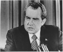 U.S. President Richard Nixon during Press Conference Regarding Middle East Crisis and Watergate, 1973