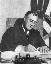 U.S. President Franklin Roosevelt Signing Bonneville Project Act, 1937