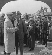 U.S. President Woodrow Wilson and Brand Whitlock, U.S. Minister to Belgium, Amongst Crowd, Nieuport, Belgium, 1919, Single Image of Stereo Card