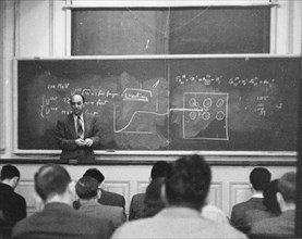 Enrico Fermi, Physicist, Portrait in Classroom, University of Chicago, Chicago, Illinois, USA, 1948