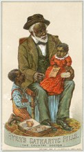 Elderly Male Doctor Sitting with Two Children, Trade Card, "The Country Doctor", Ayer's Cathartic Pills, USA, circa 1883