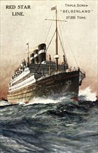 Red Star Line Ocean Liner, " Triple Screw, Belgenland, 27,200 Tons", Postcard, circa 1924