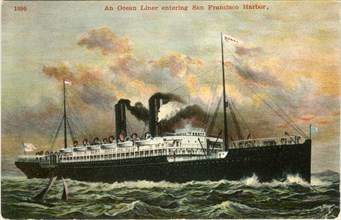 Ocean Liner Entering San Francisco Harbor, Postcard, circa 1910
