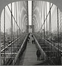 View Across Brooklyn Bridge Toward Manhattan, New York City, USA, Single Image of Stereo Card, circa 1903