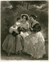 Two Women Sitting with Two Children, "Maternal Felicity", Engraving by John Sartain, 1847, after Painting by August Heinrich Riedel, 1830