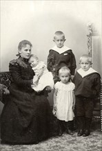 Woman with Four Children, Portrait, Copenhagen, Denmark, circa 1900