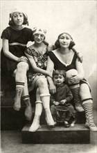 Three Young Women in Bathing Suits with Small Boy, Portrait, circa 1910