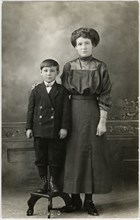 Woman with Boy Standing on Stool, Portrait, circa 1910