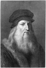 Leonardo da Vinci (1452-1519), Italian Painter, Sculptor, Architect, Engineer & Scientist, Portrait, Engraving
