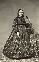 Woman in Polka Dot Dress with Violin and Bow, Portrait, Cabinet Card, 1907