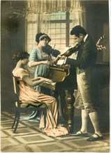 Musical Trio, Germany, Hand-Colored Photo, circa 1900