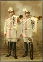 German Military Trumpeters During World War I, "German Village Band", Chromolithograph, circa 1917