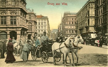 Franz Joseph I,  Arriving at Court Opera House, Greetings from Vienna, Postcard