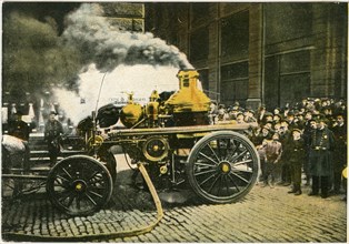 Fire Engine at Work, New York City, USA, Hand-Colored Postcard, circa 1910