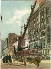 Hook and Ladder in Action, New York City, USA, Postcard, circa 1905