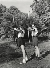 Two Teen Girls Practicing Archery, 1944