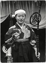 Japanese Teenage Girl in Traditional Dress with Archery Equipment, Japan, 1935