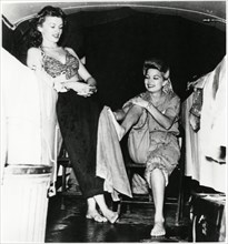 Patty Thomas (L) and Francis Langford relaxing While Part of Bob Hope's World War II Troupe of Performers, early 1940's