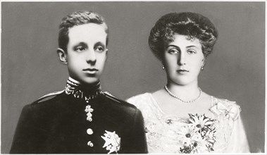 Alfonso XIII, King of Spain and Fiancé, Princess Victoria Eugenie of Battenberg, Postcard, circa 1906