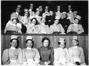 Group of Female Nurses Sitting in Auditorium taking Notes, Portrait, circa 1910