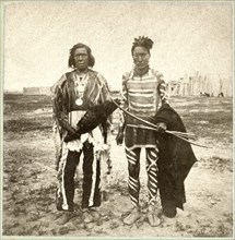 1st and 2nd Chief of the Mandans, Fort Berthold, Dakota Territory, USA, Single Image of Stereo Card, circa 1880