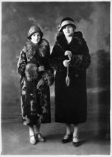 Two Women in Hats and Fur Coats, Portrait, circa 1922