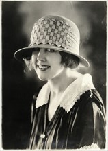 Smiling Woman in Sports Hat of Felt and Straw Braid, Close-Up Portrait, circa 1922
